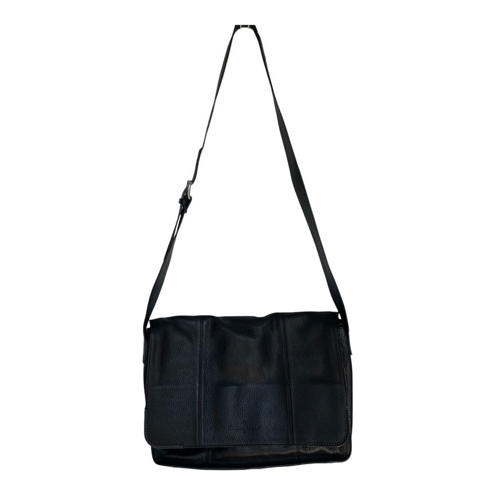 Cole Haan Pebbled Black Leather‎ Laptop Messenger Crossbody Bag Duster Bag 15"